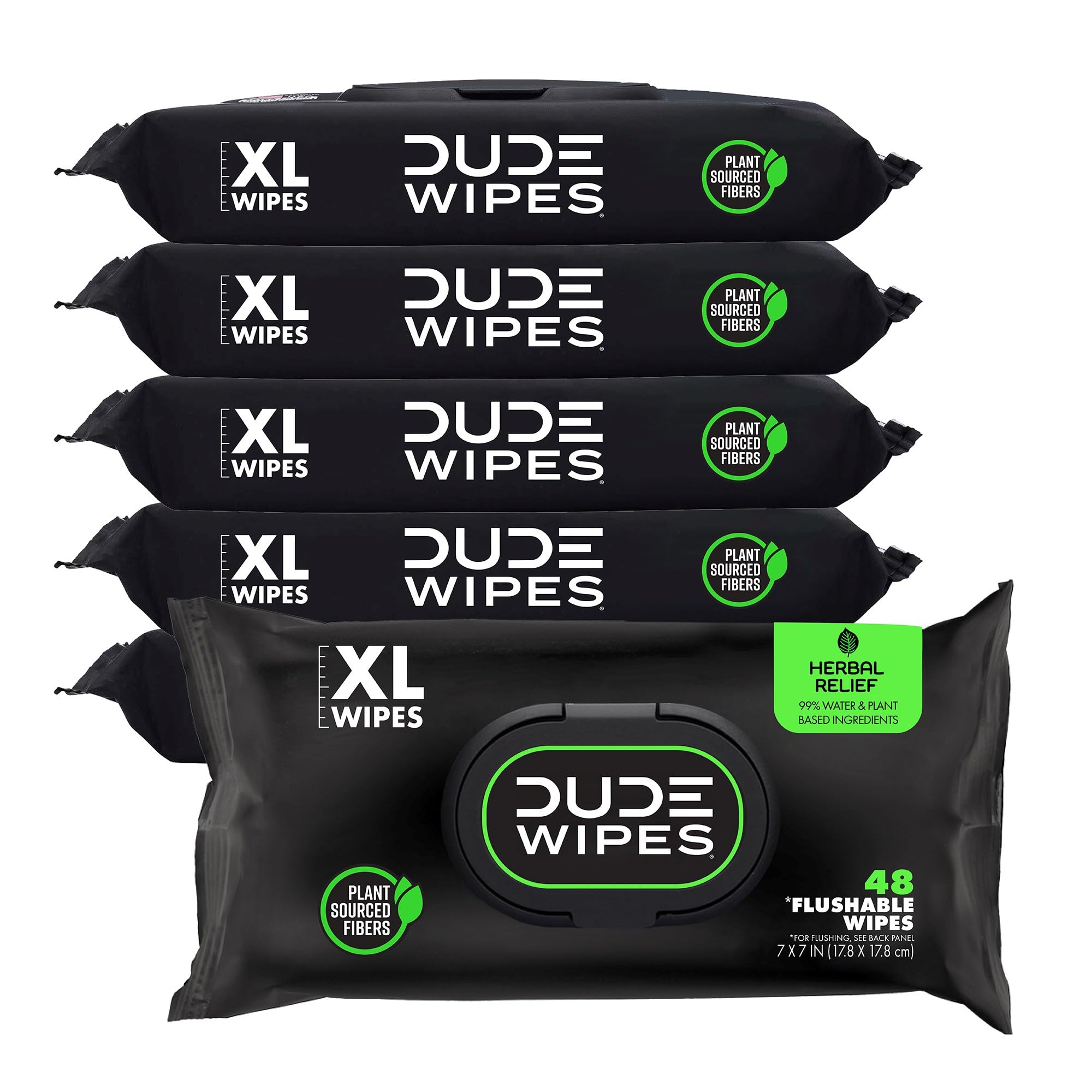 DUDE Wipes paquete frontal Herbal Relief mostrando diseño y cantidad
