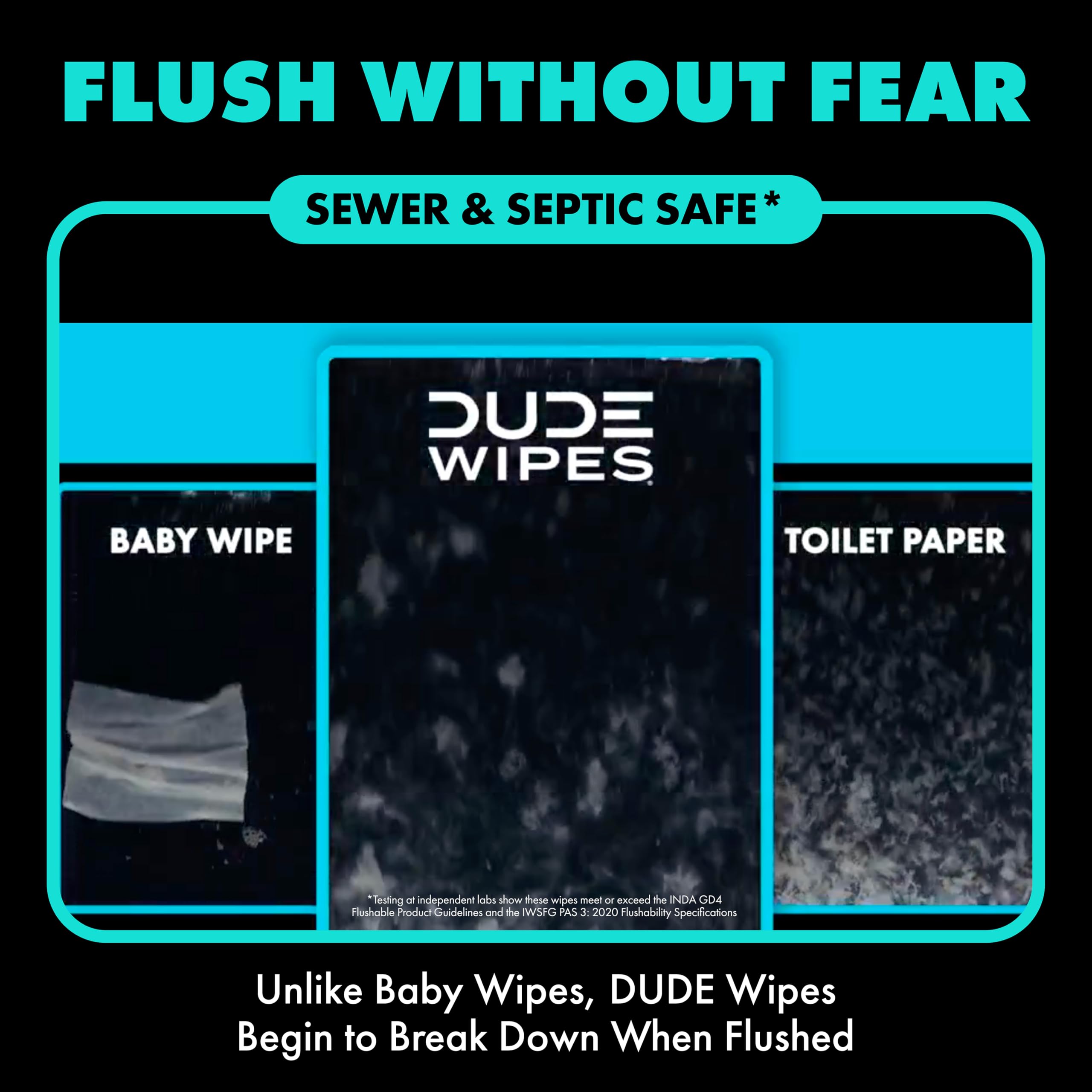 DUDE Wipes paquete en la mano para comparar escala y portabilidad práctica