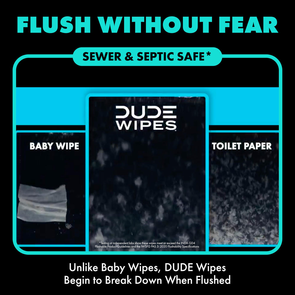 DUDE Wipes paquete en la mano para comparar escala y portabilidad práctica