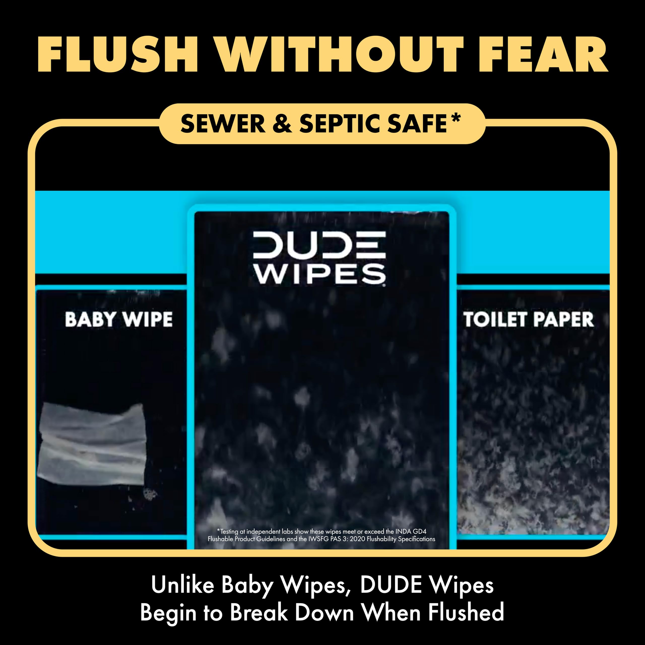 DUDE Wipes comparación de tamaño y 288 unidades para escala y ahorro
