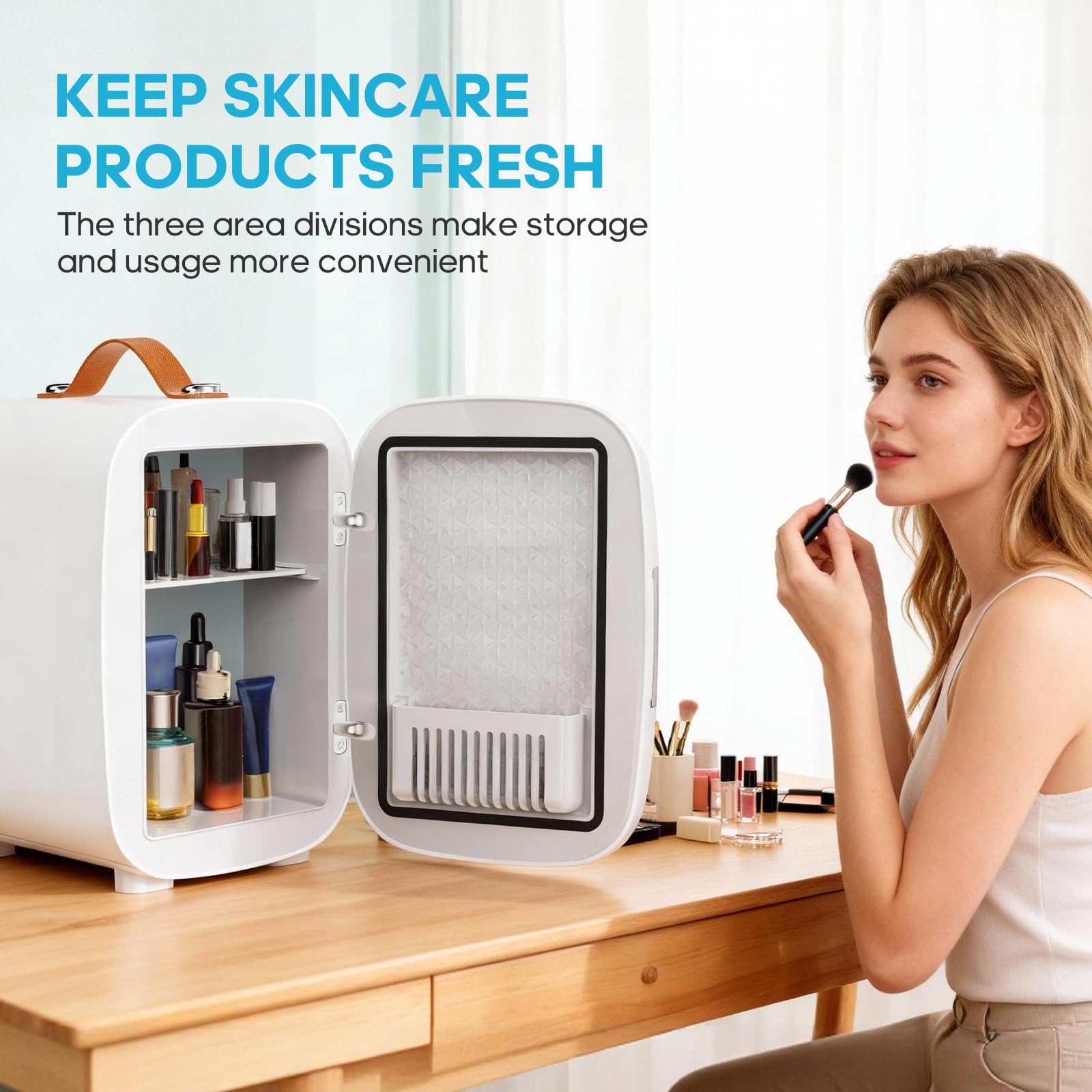 DUMOS sobre escritorio junto a cremas y sueros para conservar el skincare