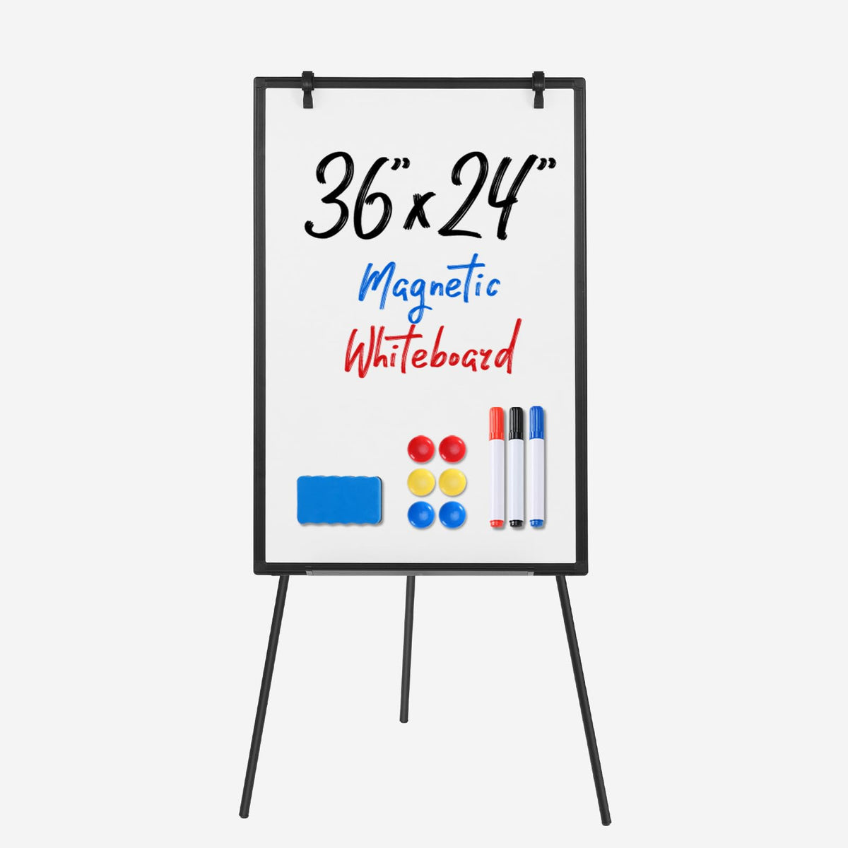DUMOS front view of easel showing board and silver frame, ideal for presentations