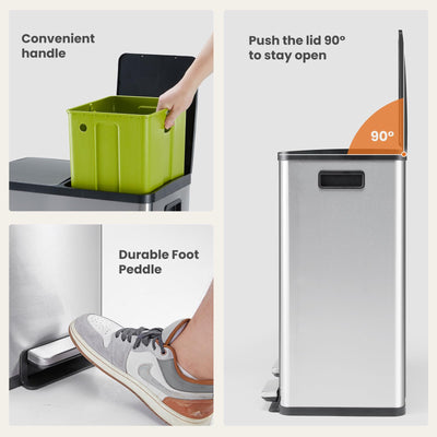 DUMOS trash can beside a counter illustrating scale and space-saving design for kitchens