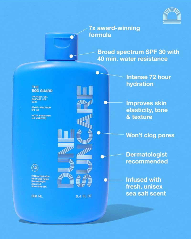 DUNE SUNCARE comparación de tamaño 8.4 oz para llevar en viajes