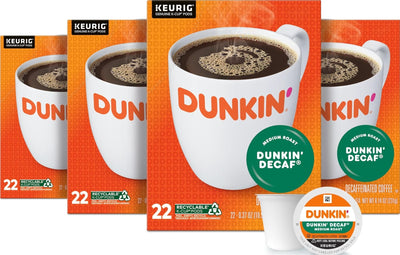 Dunkin' front packaging showing 88-count decaf pods and quick supply