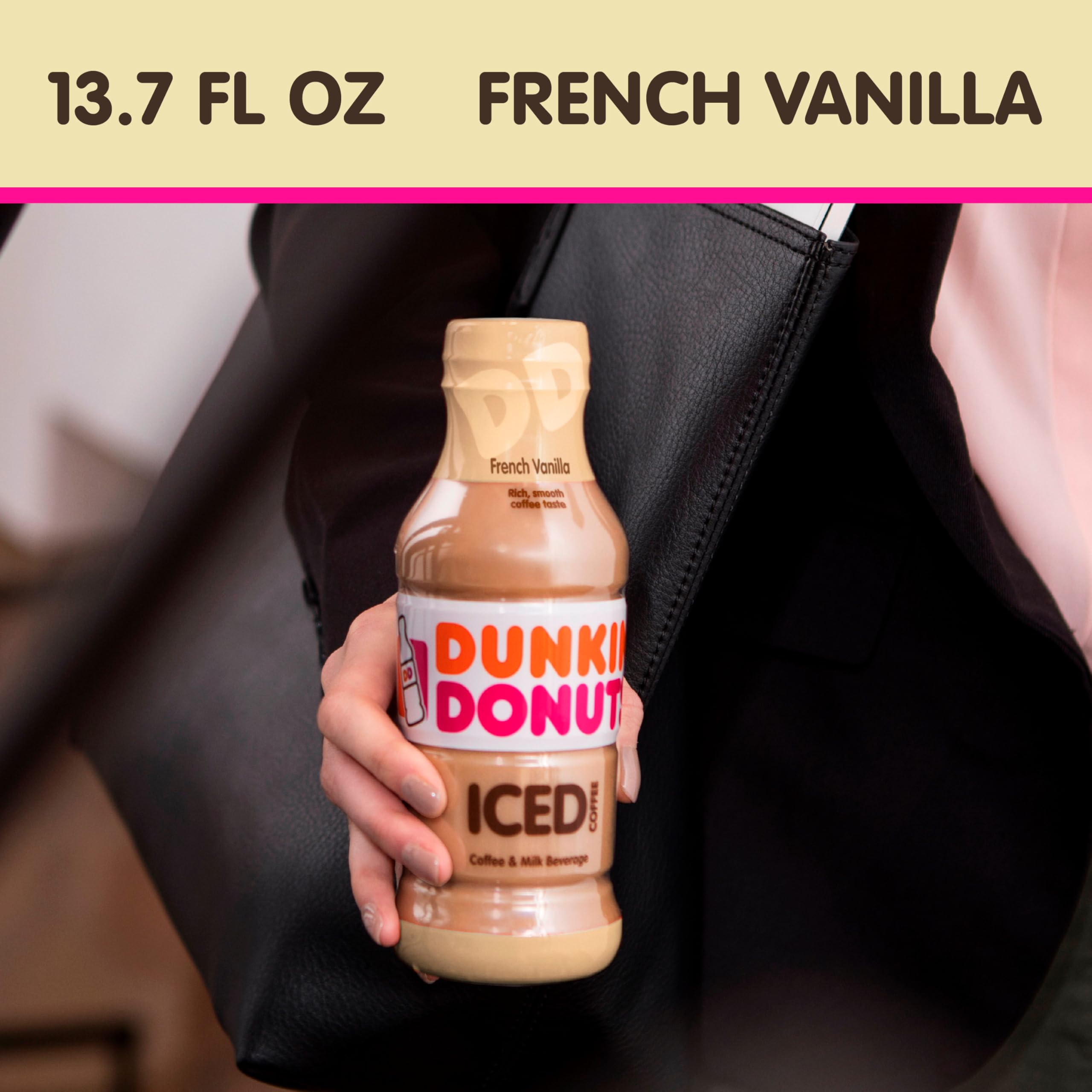Open fridge with Dunkin' 12-pack stored neatly to illustrate easy refrigeration and stock-up benefit