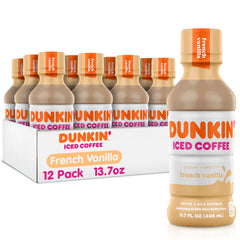 Dunkin' bottle front packaging showing French Vanilla flavor and 13.7 fl oz size for quick selection