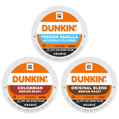 Dunkin' front packaging showing 60 pods and variety convenience