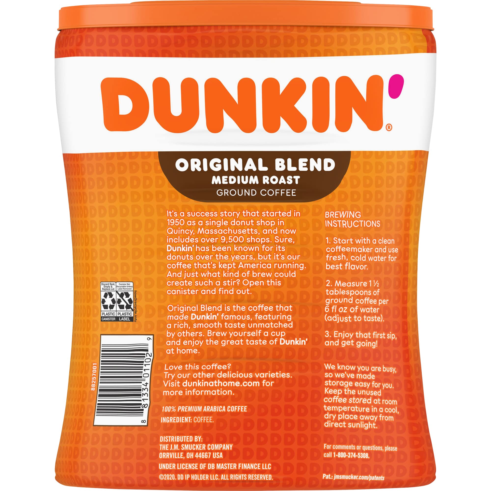 Dunkin' Original Blend coffee granules close-up highlighting smooth medium-roast texture