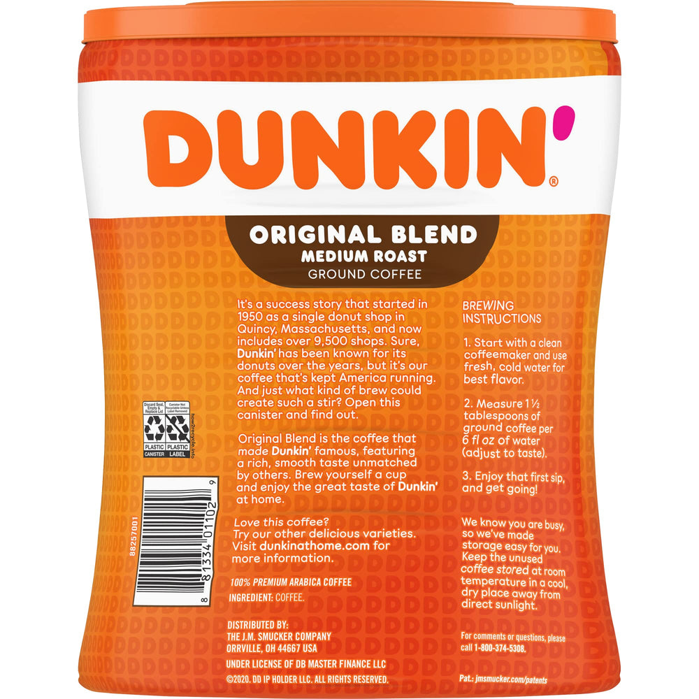 Dunkin' Original Blend coffee granules close-up highlighting smooth medium-roast texture
