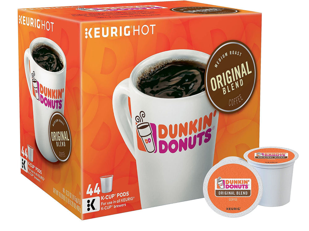 Dunkin' caja frontal con 44 cápsulas mostrando marca y beneficio de conveniencia
