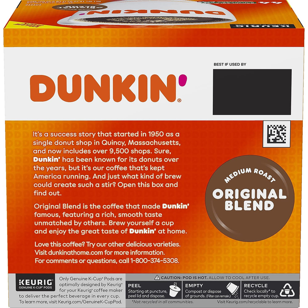 Dunkin' taza de café servida desde K-Cup que ilustra sabor suave y equilibrio