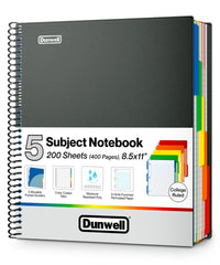 Dunwell cuaderno 5 materias vista frontal azul organización profesional