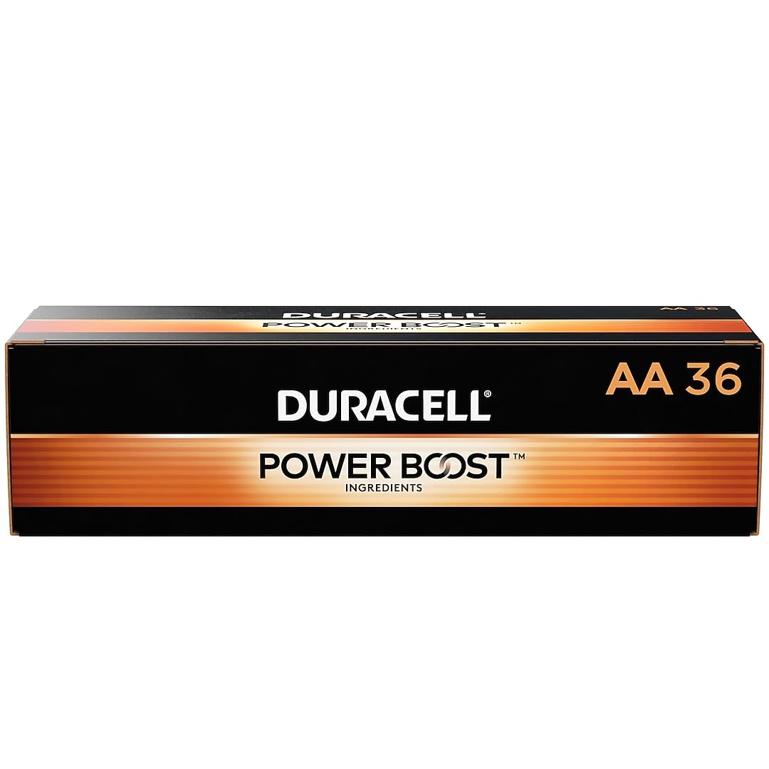 Duracell Coppertop AA 36-pack front packaging showing quantity and brand benefits
