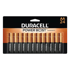 Duracell Coppertop AA vista frontal con 24 pilas lista para uso inmediato