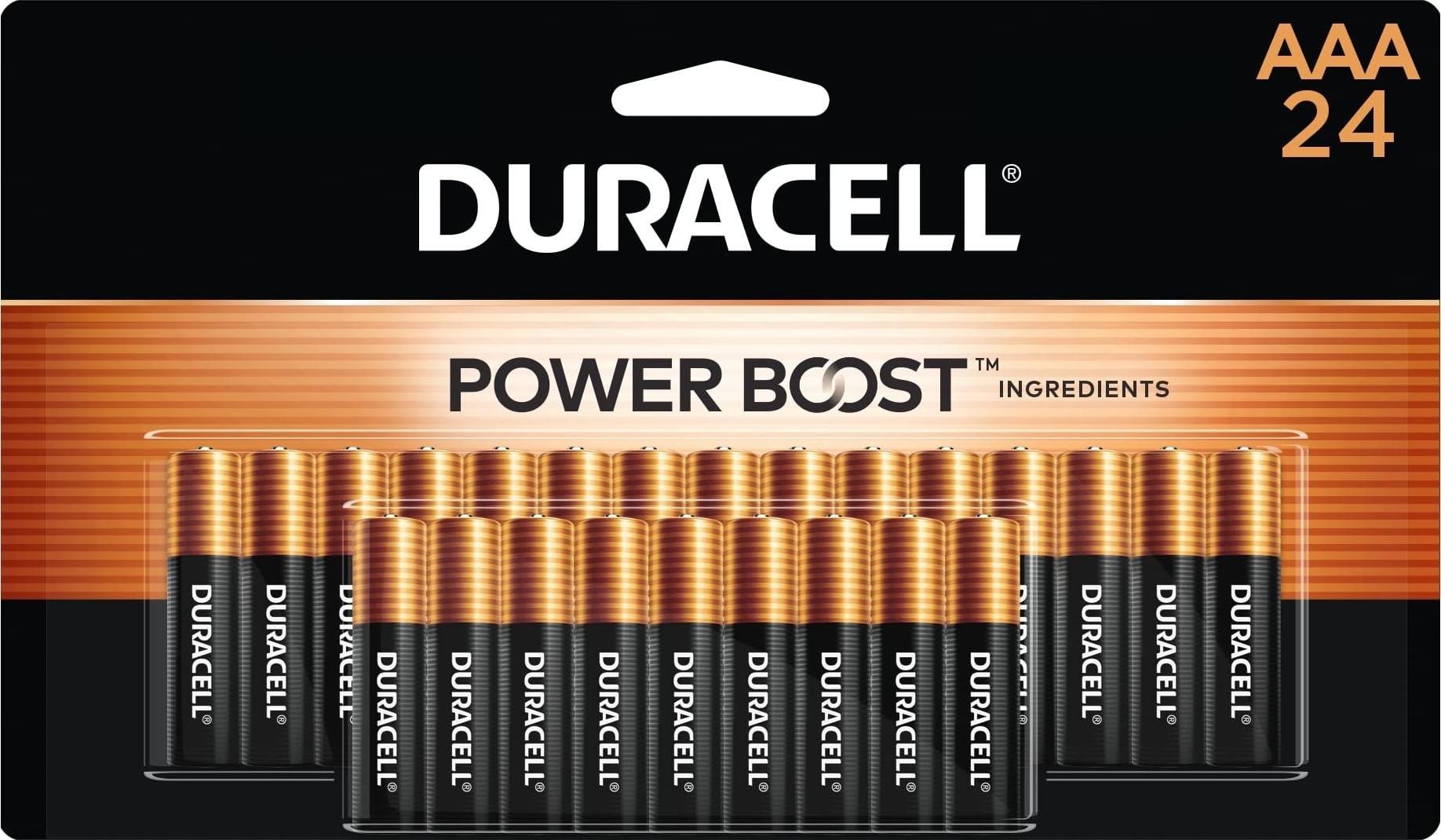 DURACELL paquete frontal organizado con 24 pilas, confianza y almacenamiento