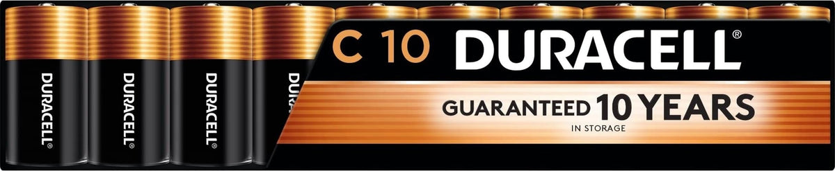 Duracell Coppertop C batteries front packaging showing quantity and brand benefit