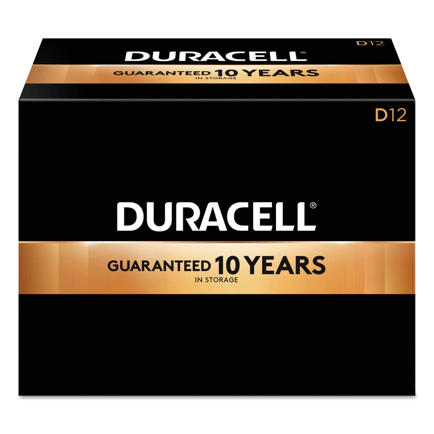 Duracell Coppertop D pack de 12 vista frontal mostrando embalaje claro y cantidad