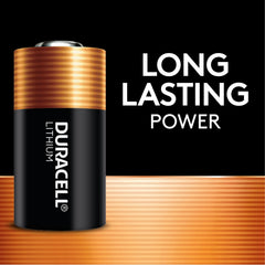 Duracell close-up of battery label highlighting high-energy lithium benefit