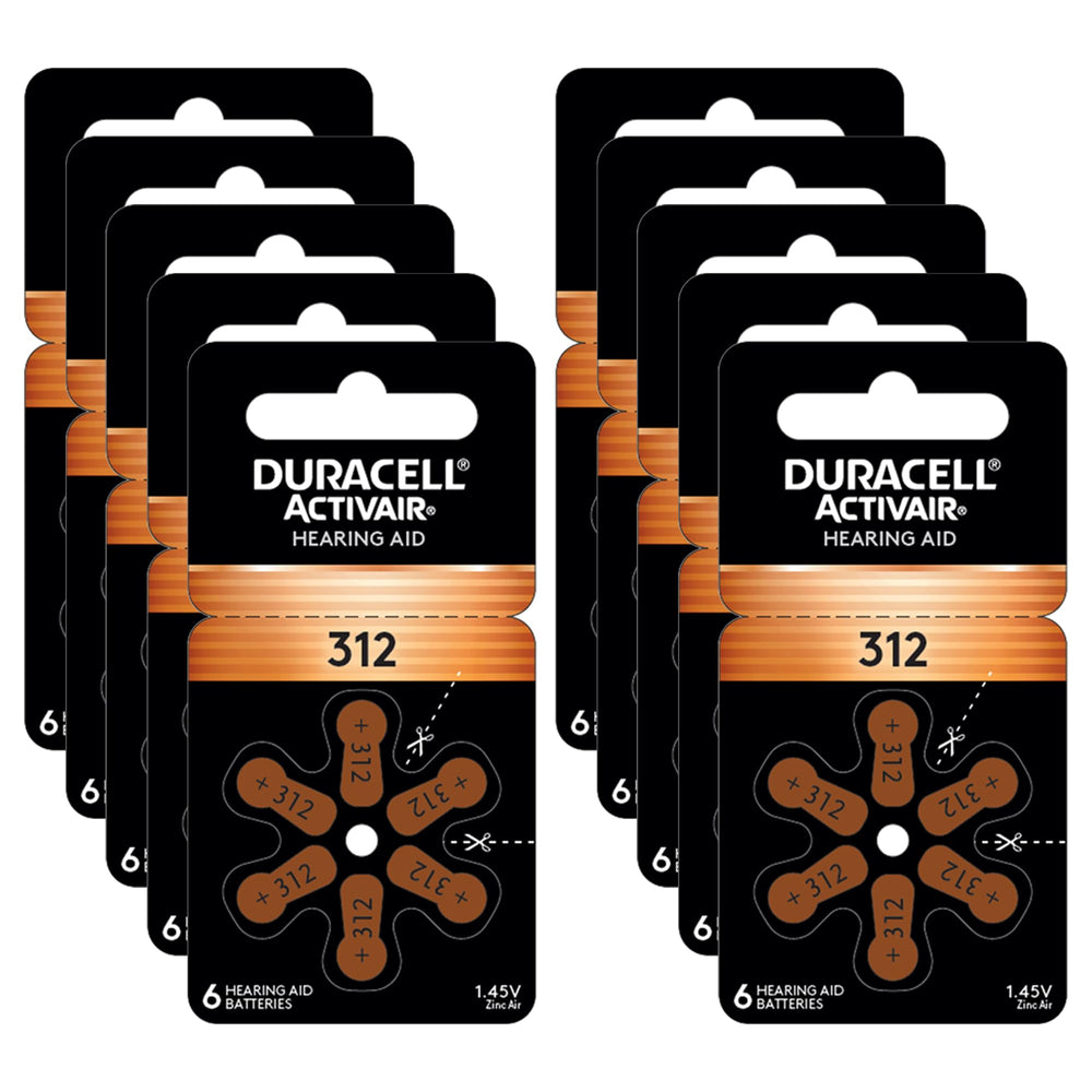 Duracell frontal del pack de 60 pilas 312 mostrando cantidad y marca