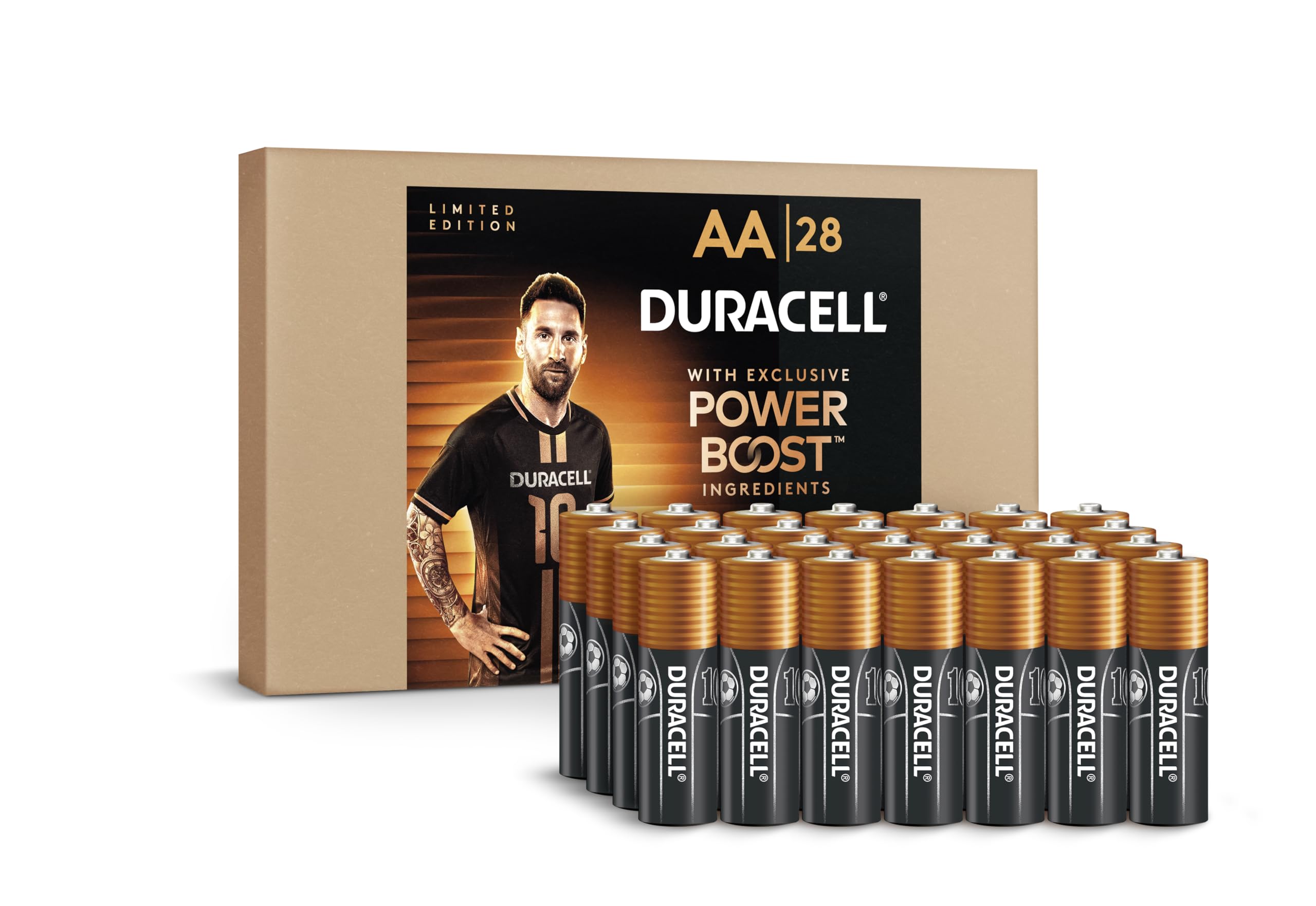 Duracell con diseño Messi vista frontal muestra paquete y cantidad