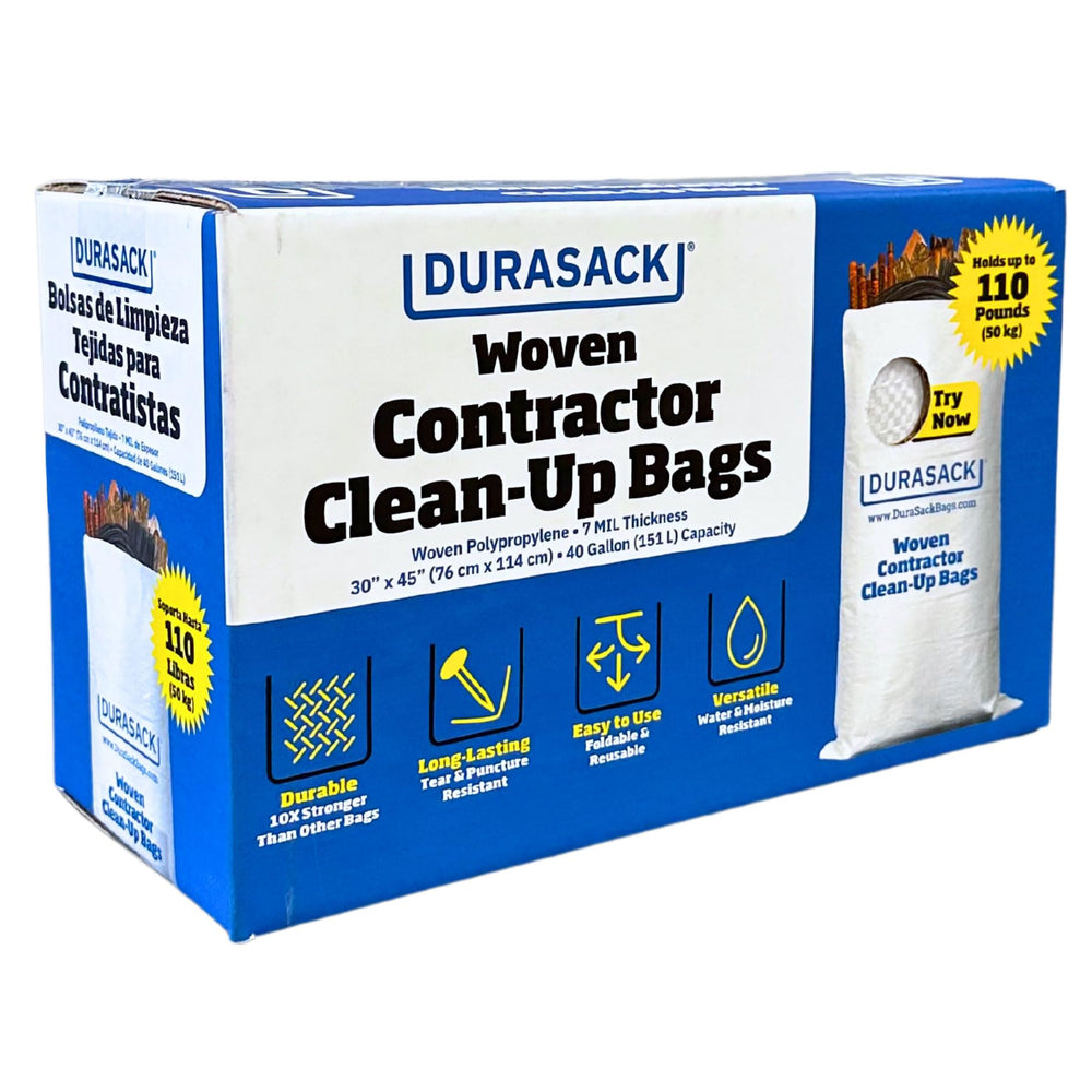 DURASACK paquete frontal mostrando 16 bolsas resistentes para obra y ahorro