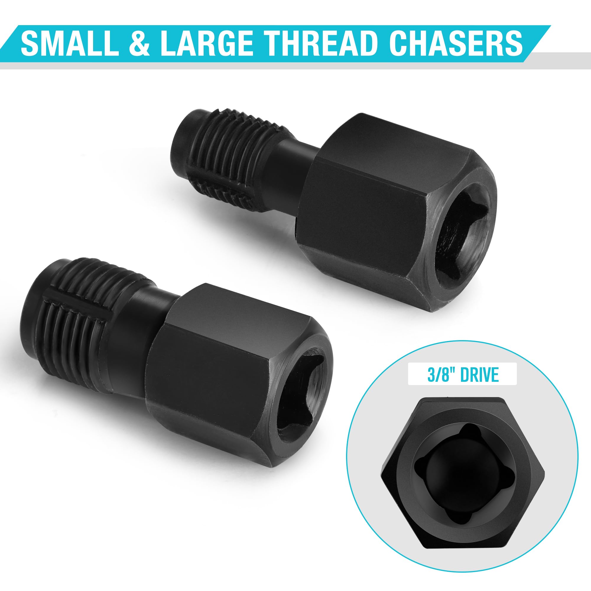 DURATECH chasers M12 y M18 juntos, restauran y limpian roscas