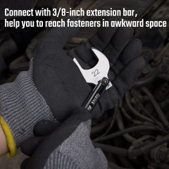 DURATECH crowfoot wrench working in tight engine bay demonstrating reach advantage