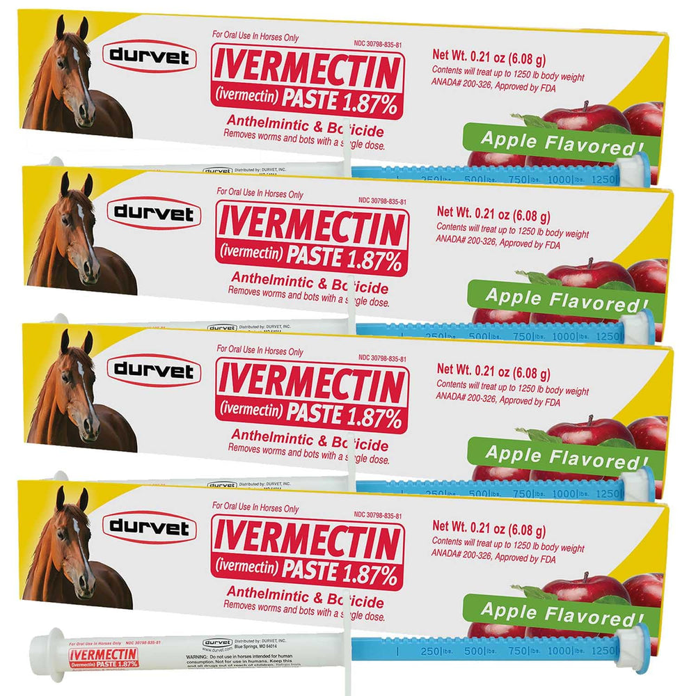 Durvet ivermectin envase frontal mostrando aplicador y beneficio de dosificación precisa