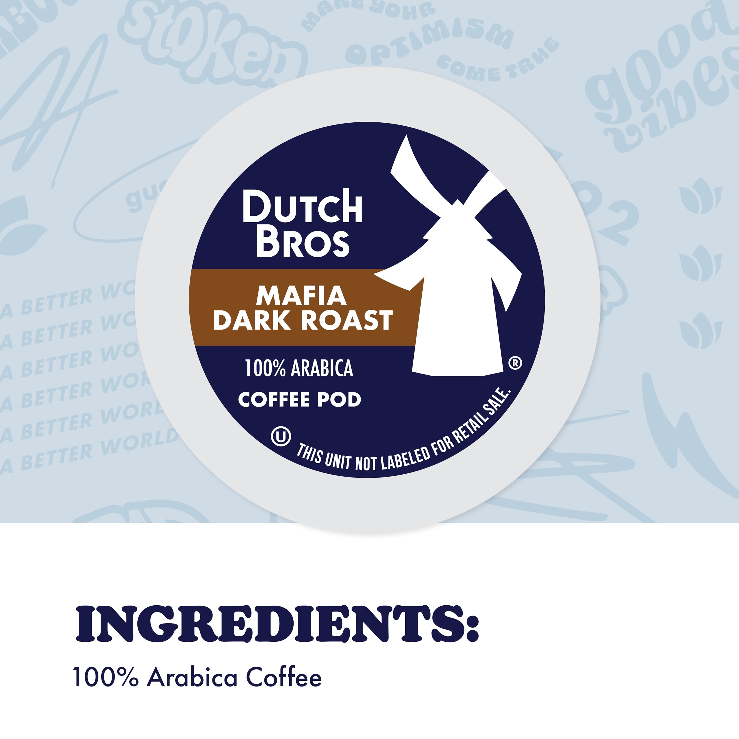 Dutch Bros etiqueta informativa con orígenes y notas de sabor