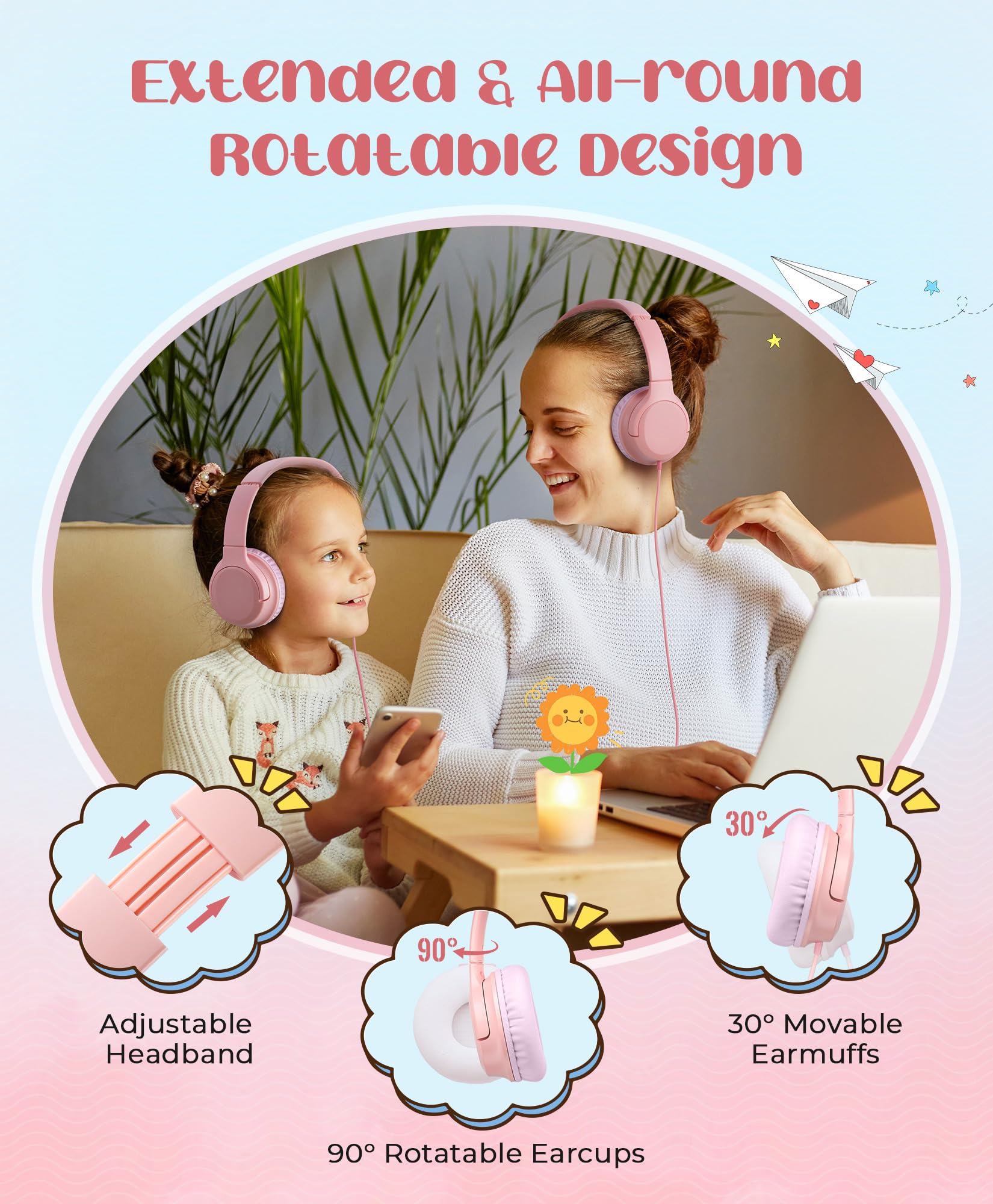 DyBaxa niña usando auriculares en tablet para clases concentrada