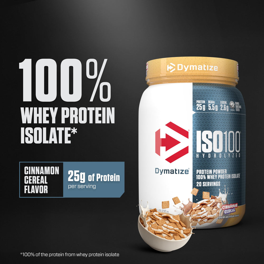 Dymatize ISO100 textura del polvo en cuchara que facilita mezcla rápida y disolución