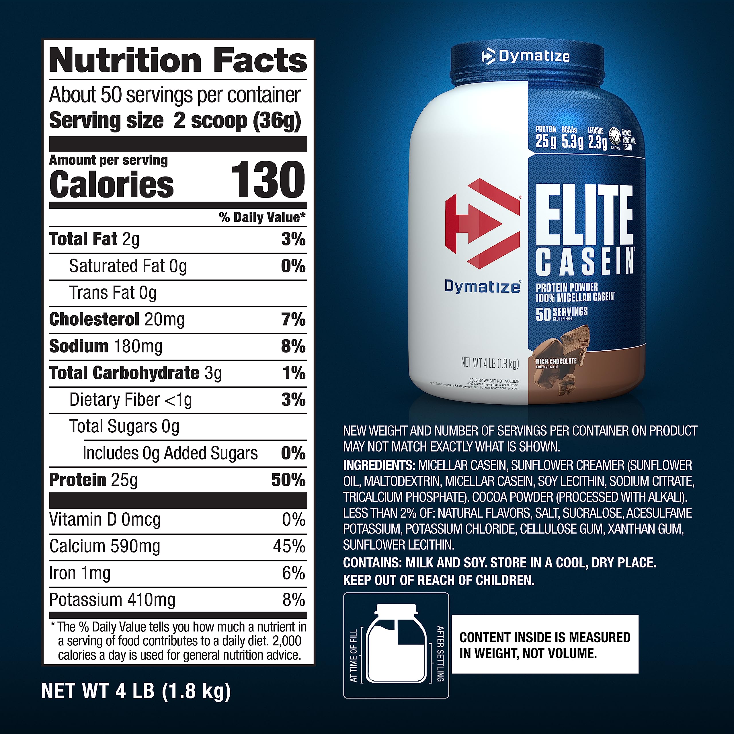 Dymatize comparación tamaño 4 lb para visualizar cantidad y durabilidad