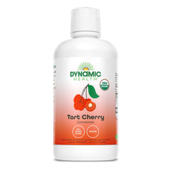 Dynamic Health front bottle view showing clear organic 32 fl oz concentrate, convenient storage benefit