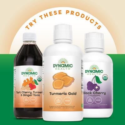 Dynamic Health bottle beside a measuring spoon and fruit to show concentrate potency and portion control benefit
