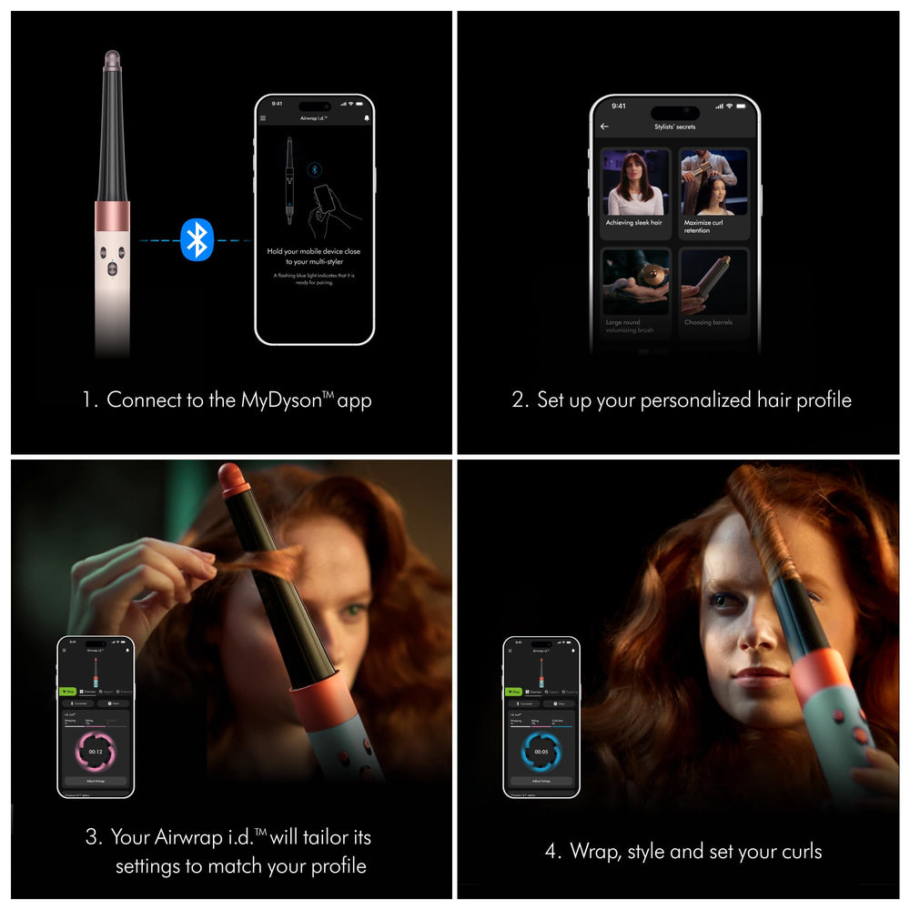 Dyson Airwrap i.d. pantalla de la app MyDyson emparejada mostrando ajustes personalizados