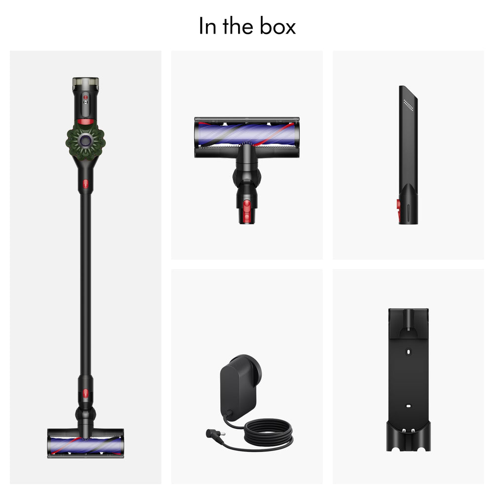 Dyson V8 detangling vanes detail demonstrating hair removal benefit without manual clearing