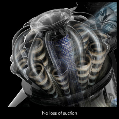 Dyson V8 advanced filter detail illustrating sealed filtration benefit for cleaner exhaust air
