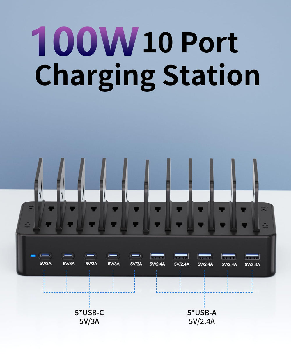 Dywcdnice primer plano de puertos USB-C y USB-A para carga rápida