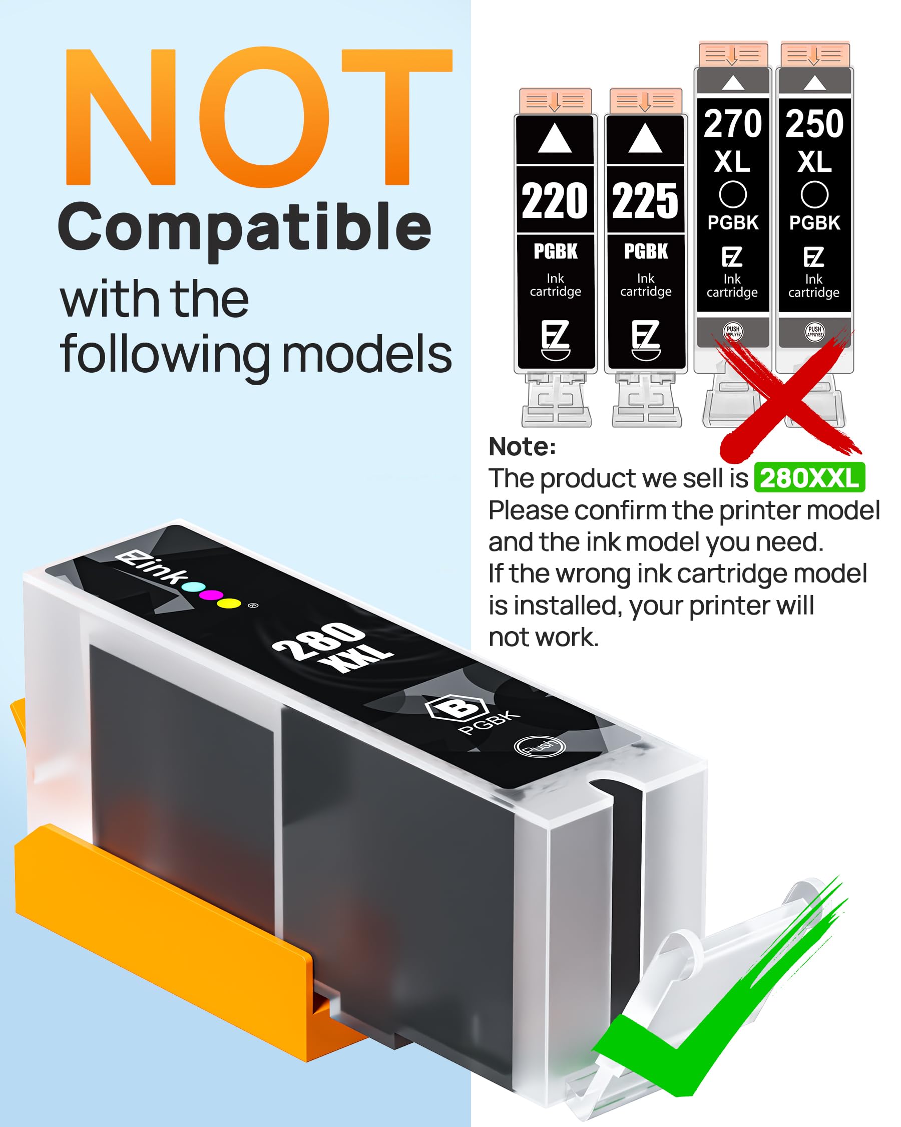 E-Z Ink etiqueta con lista de modelos Canon compatibles y facilidad