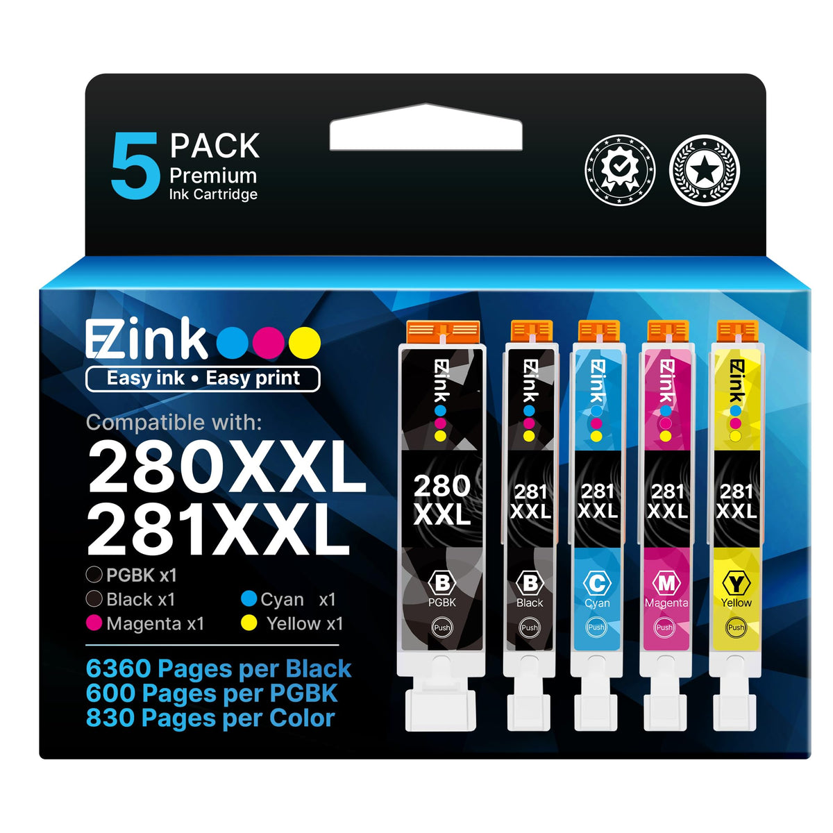 E-Z Ink frontal paquete TR8620a 281 mostrando cartuchos y ahorro