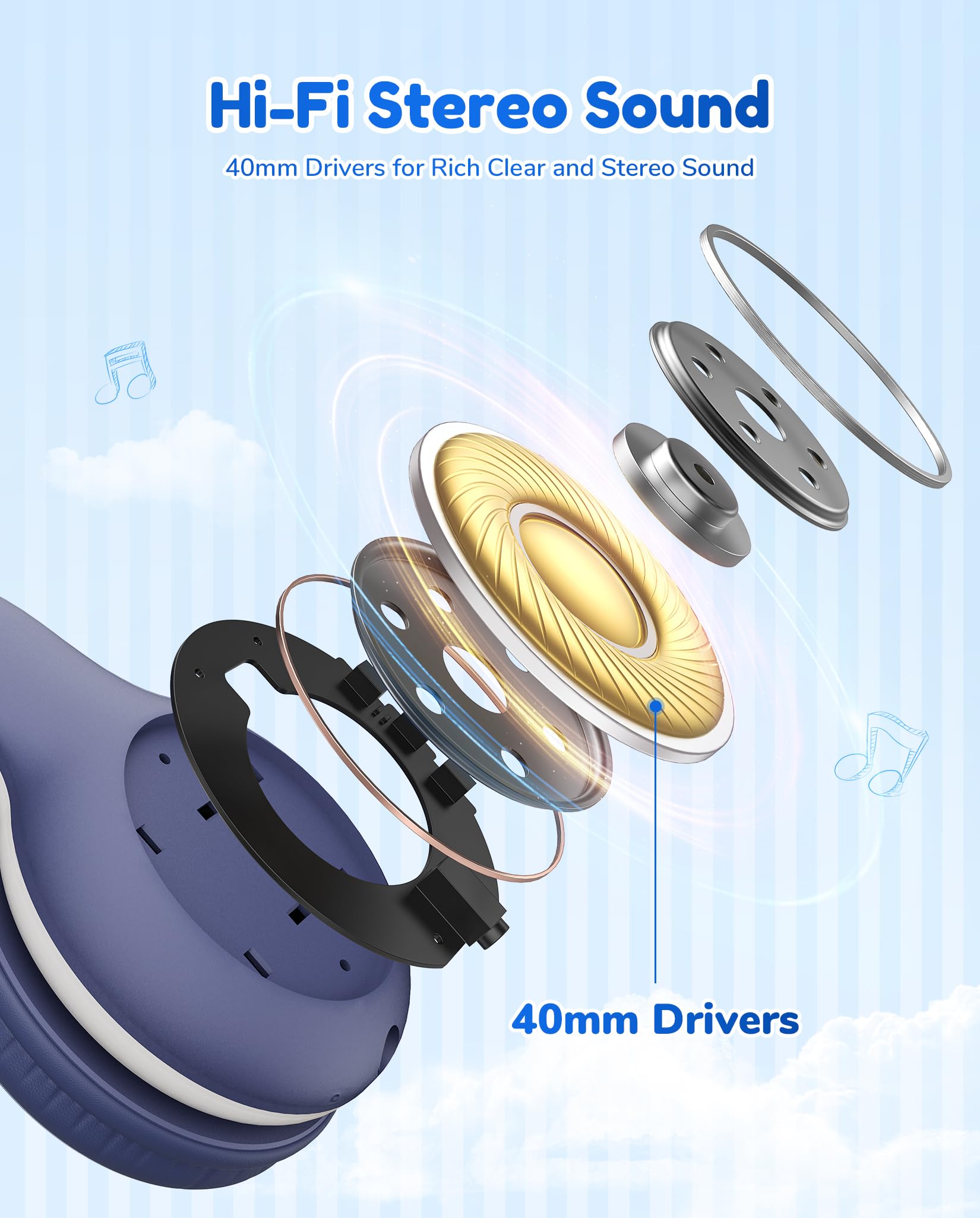 EarFun K2 Kids doblado para transporte fácil y ahorro de espacio