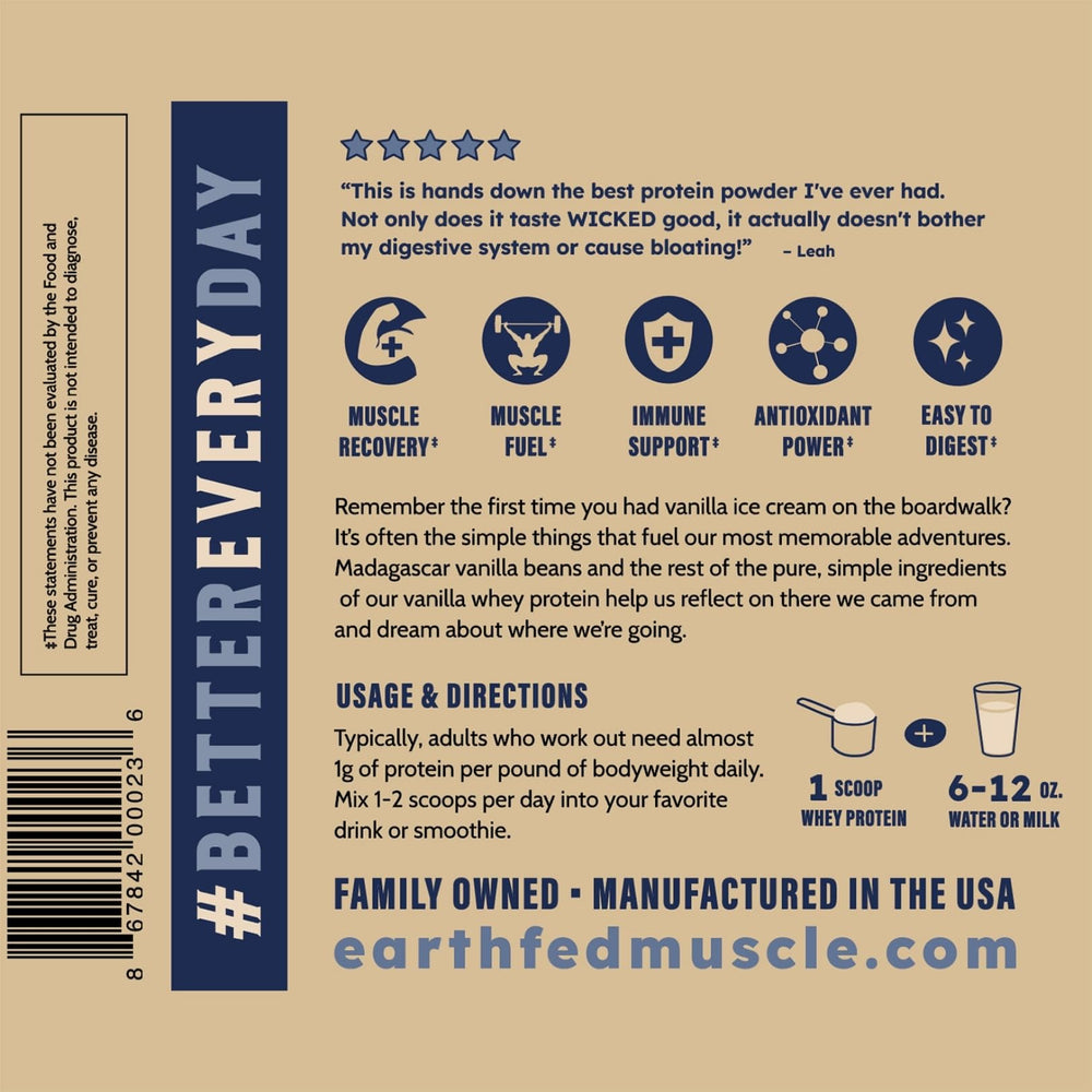 Earth Fed Muscle with Madagascar vanilla pods showing natural flavoring