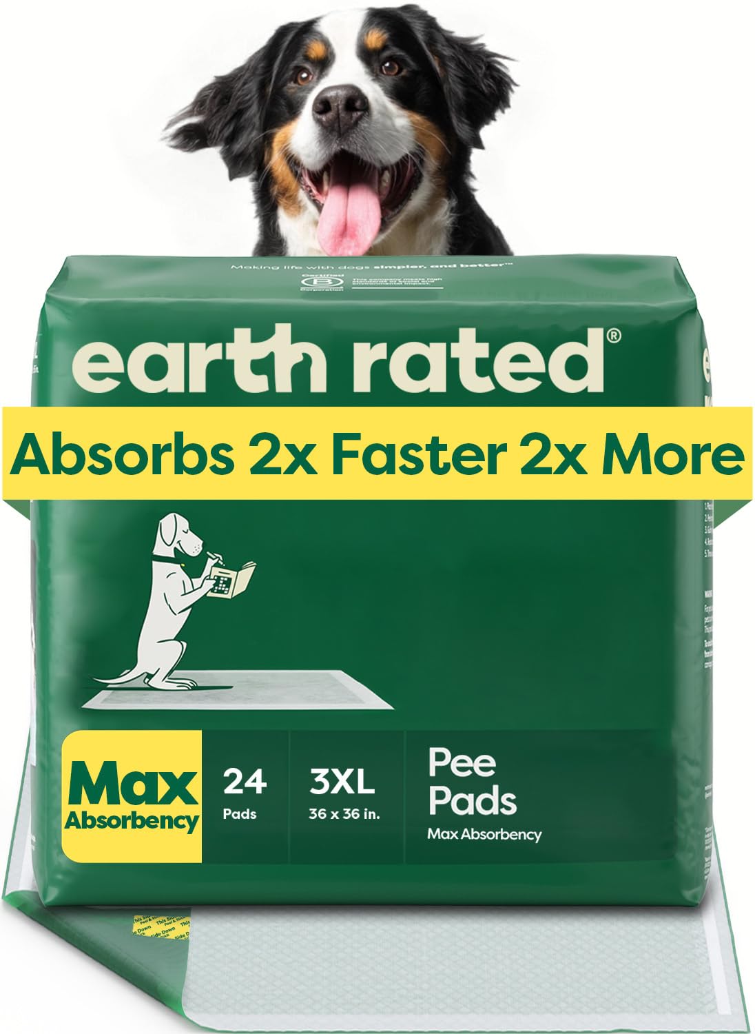 Earth Rated front packaging showing 3XL pads and benefits