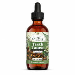 Earthley Wellness frasco Teeth Tamer al frente mostrando envase y marca para alivio natural