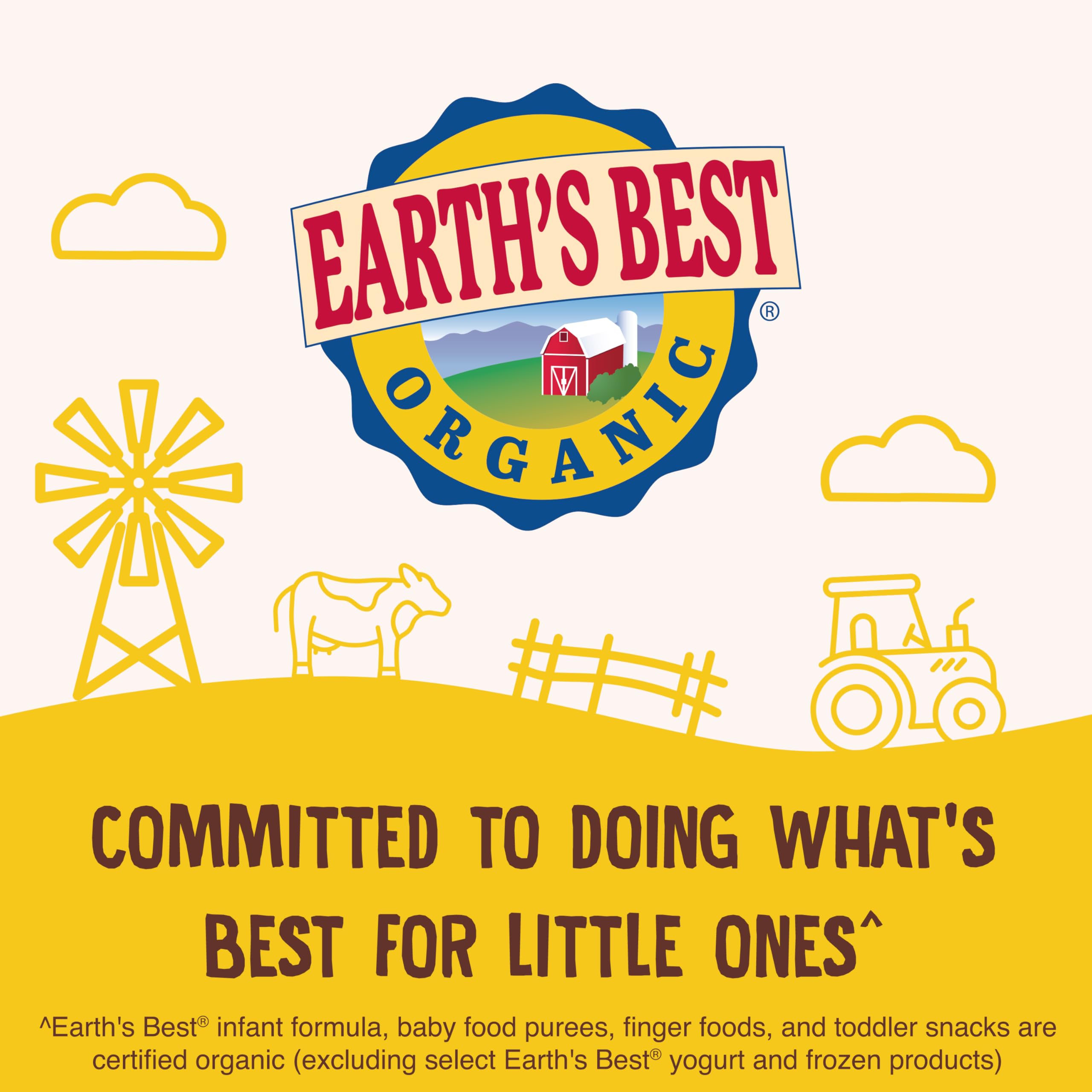 Earth's Best lata al lado de una regla para mostrar tamaño y porciones