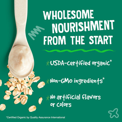 Earth's Best etiqueta nutricional visible indicando hierro fortificado y transparencia