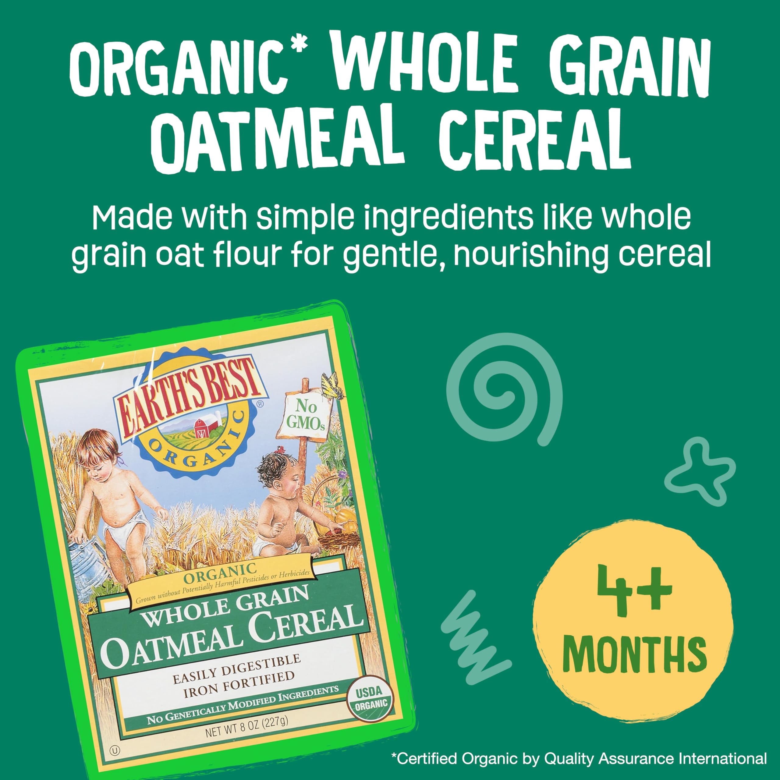 Earth's Best textura del cereal de avena en primer plano para digestión suave