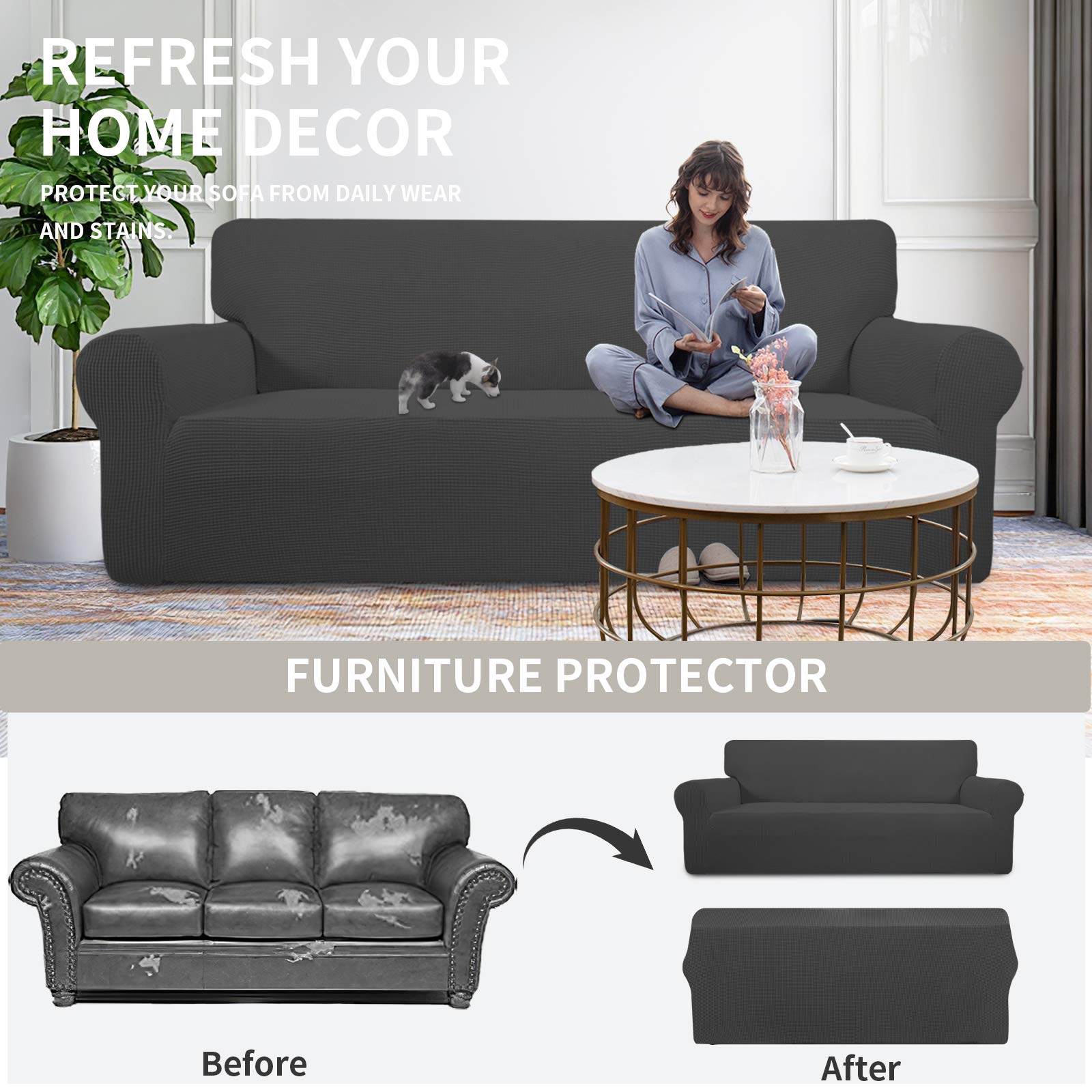 Comparación antes y después con funda Easy-Going para renovar sofá
