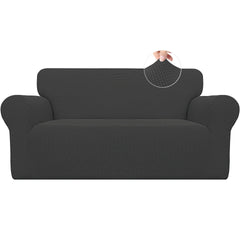 Easy-Going front view of dark gray loveseat cover showing neat fit